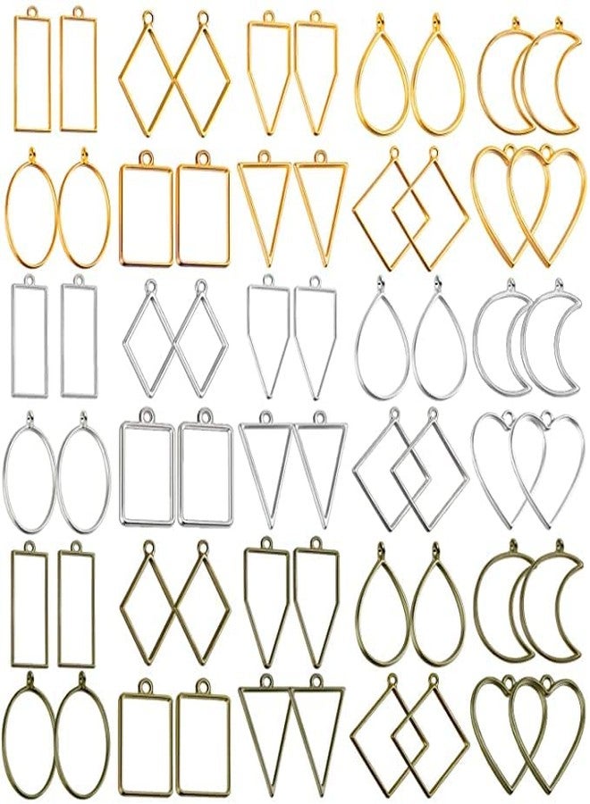 Excellentcrafts قلادات إطار من إكسيلنت كرافتس، 30 قطعة من تعليقات إطار عيد الميلاد، قلادات إطار مفتوحة من الخلف، قلادات إطار زهور مضغوطة مجوفة هندسية متنوعة، أعمال يدوية (10 قطع) (ذهبي، فضي، برونزي) - Image 1